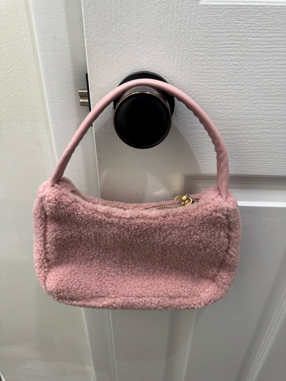 Pink Faux Shearling Shoulder Bag